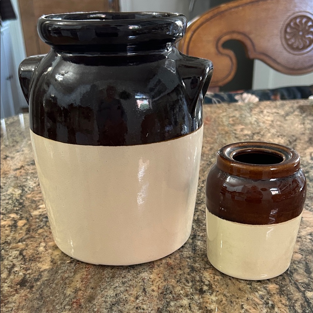 Two-Tone Stoneware Crock Jars — Brown and Cream
